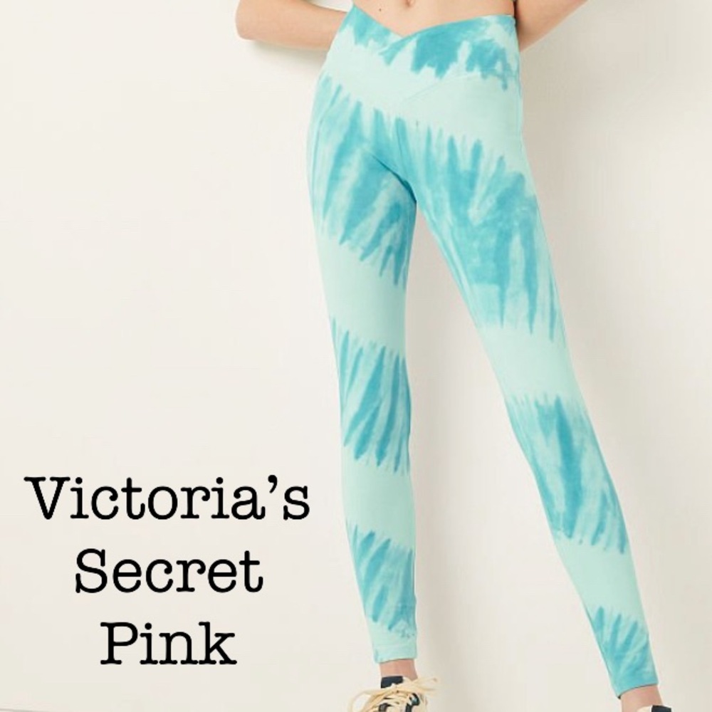 NWT Victoria’s Secret Pink Aqua Tie Dye Cotton High Waist Leggings